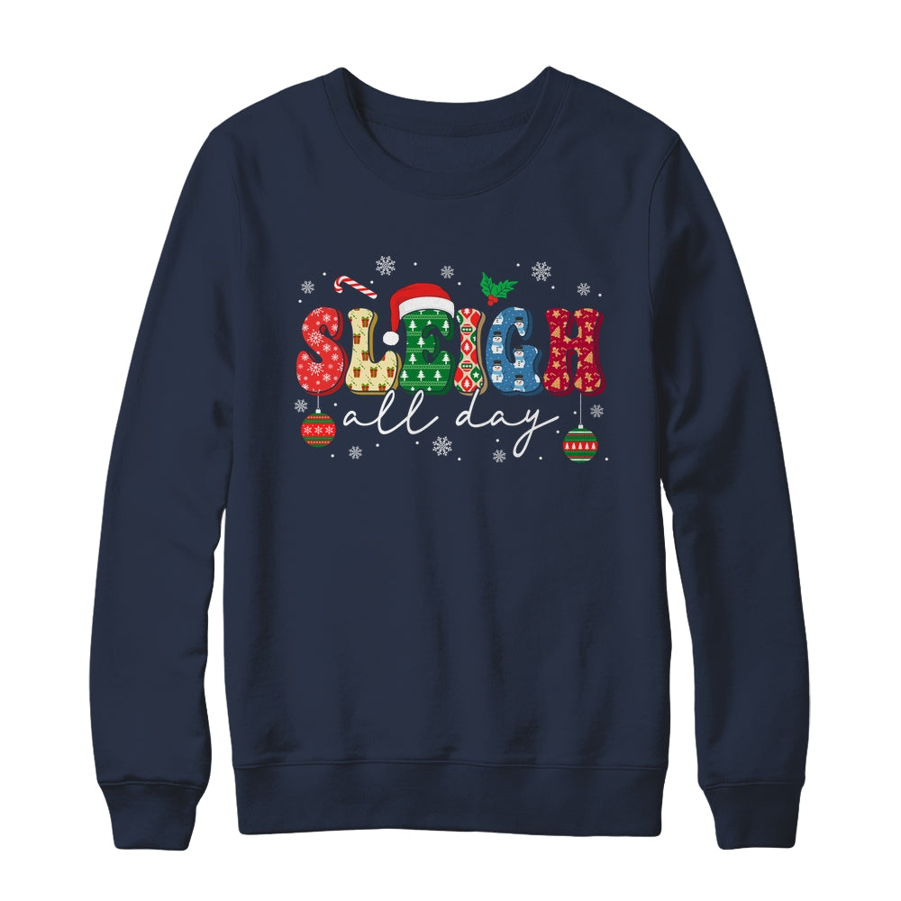 Sleigh All Day Slay Women Christmas Vintage Groovy Santa Hat Shirt & Sweatshirt | siriusteestore