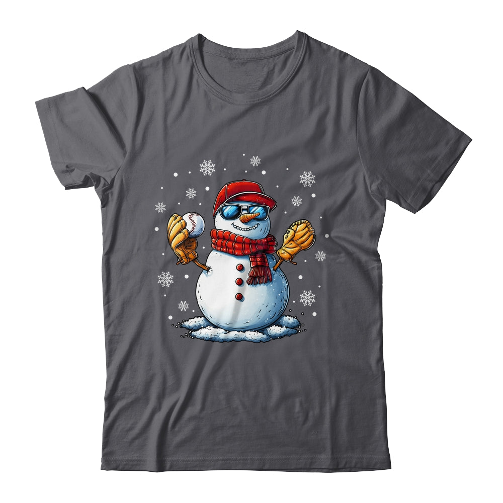 Snowman Playing Baseball As Pitcher Boys Men Christmas Shirt & Sweatshirt | siriusteestore
