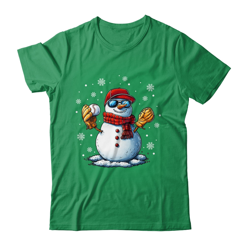 Snowman Playing Baseball As Pitcher Boys Men Christmas Shirt & Sweatshirt | siriusteestore