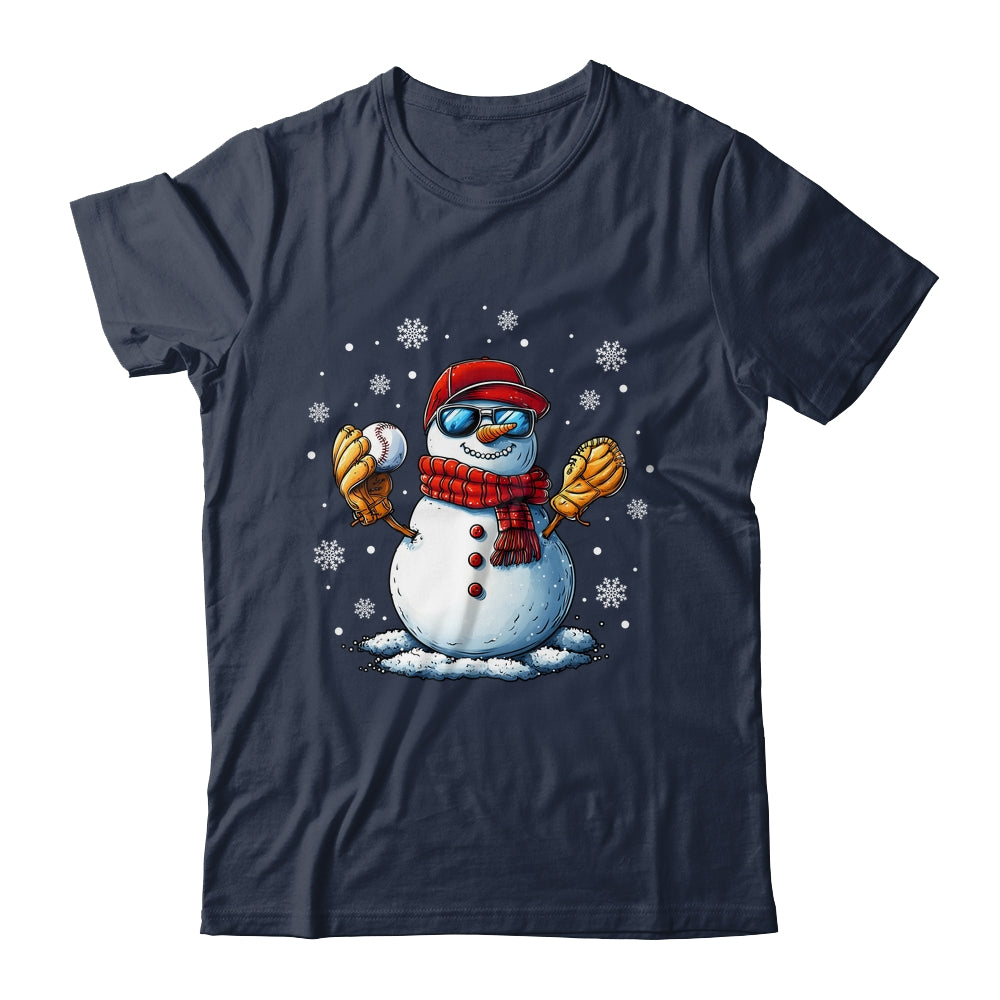 Snowman Playing Baseball As Pitcher Boys Men Christmas Shirt & Sweatshirt | siriusteestore
