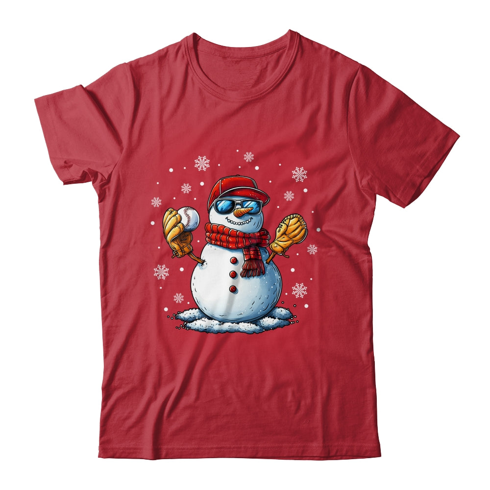 Snowman Playing Baseball As Pitcher Boys Men Christmas Shirt & Sweatshirt | siriusteestore