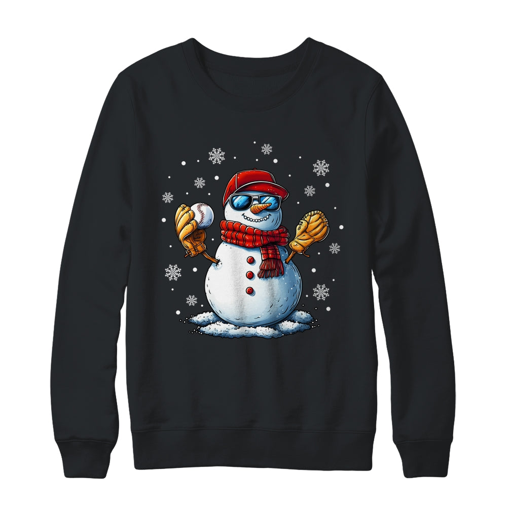 Snowman Playing Baseball As Pitcher Boys Men Christmas Shirt & Sweatshirt | siriusteestore