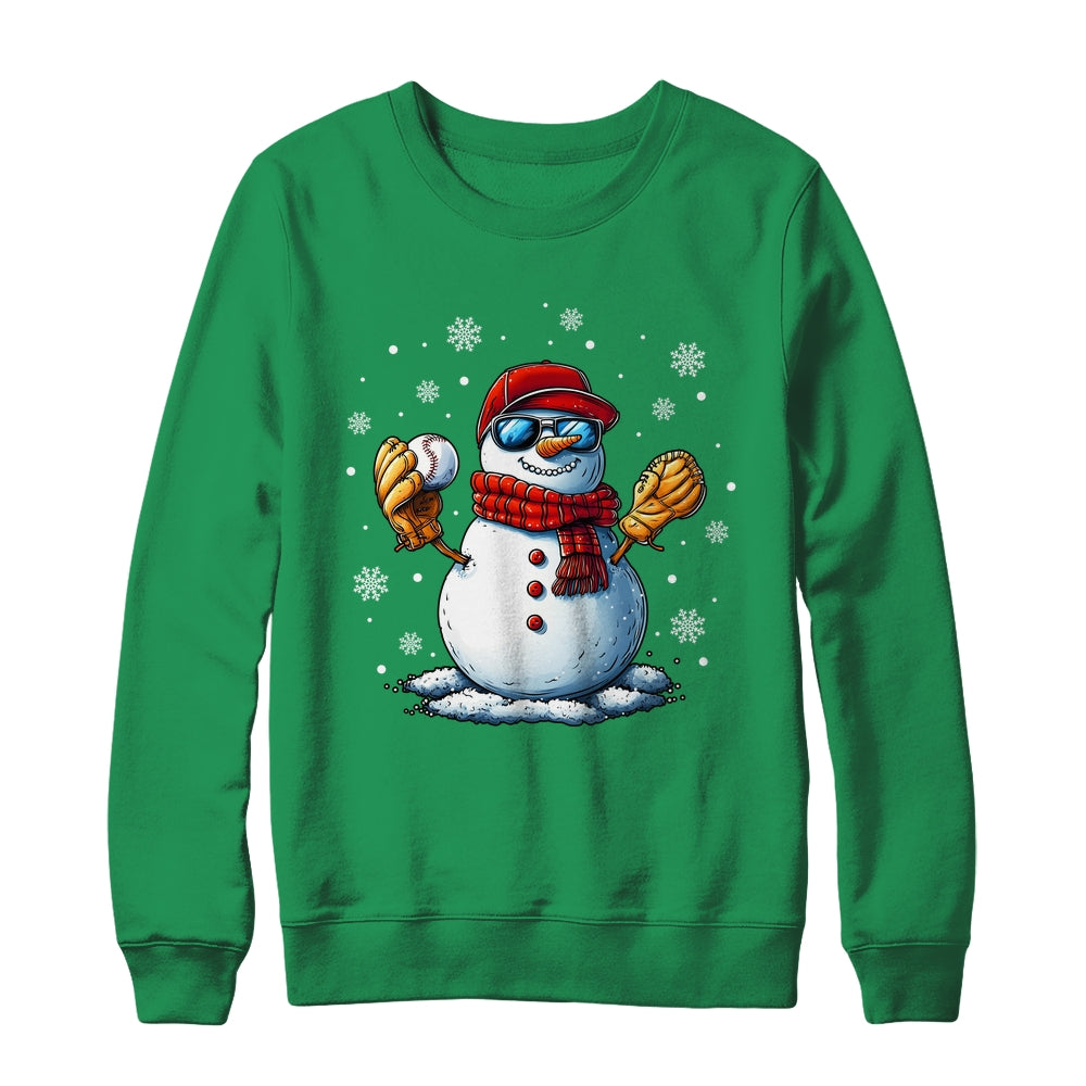 Snowman Playing Baseball As Pitcher Boys Men Christmas Shirt & Sweatshirt | siriusteestore