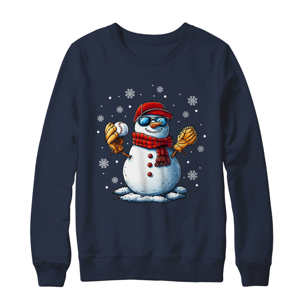 Snowman Playing Baseball As Pitcher Boys Men Christmas Shirt & Sweatshirt | siriusteestore