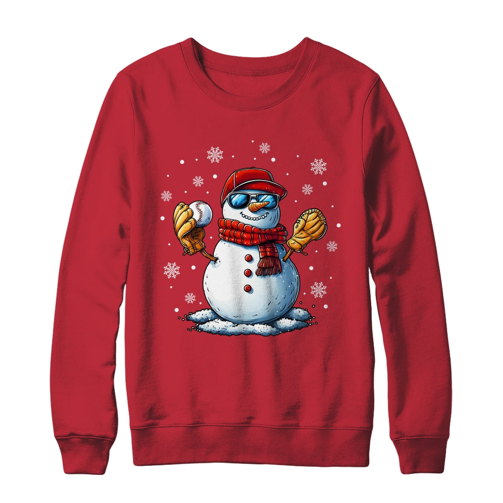 Snowman Playing Baseball As Pitcher Boys Men Christmas Shirt & Sweatshirt | siriusteestore
