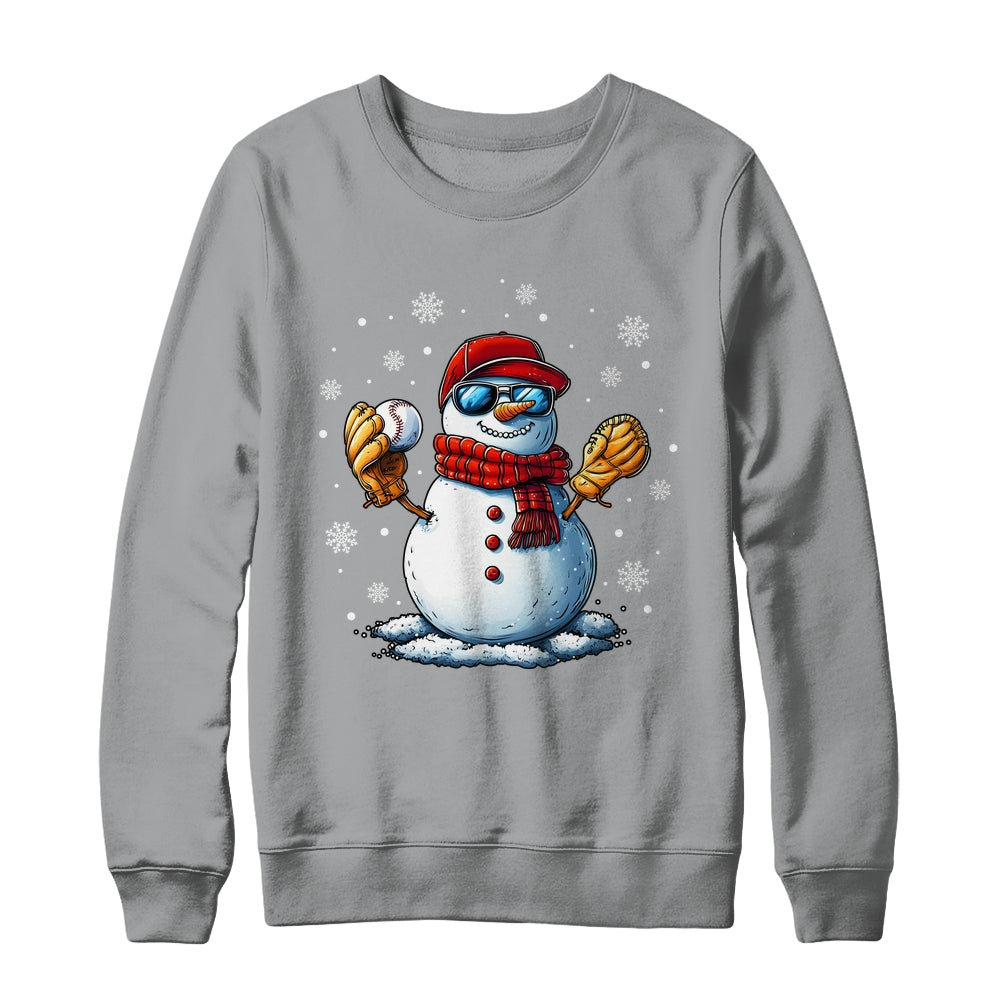 Snowman Playing Baseball As Pitcher Boys Men Christmas Shirt & Sweatshirt | siriusteestore