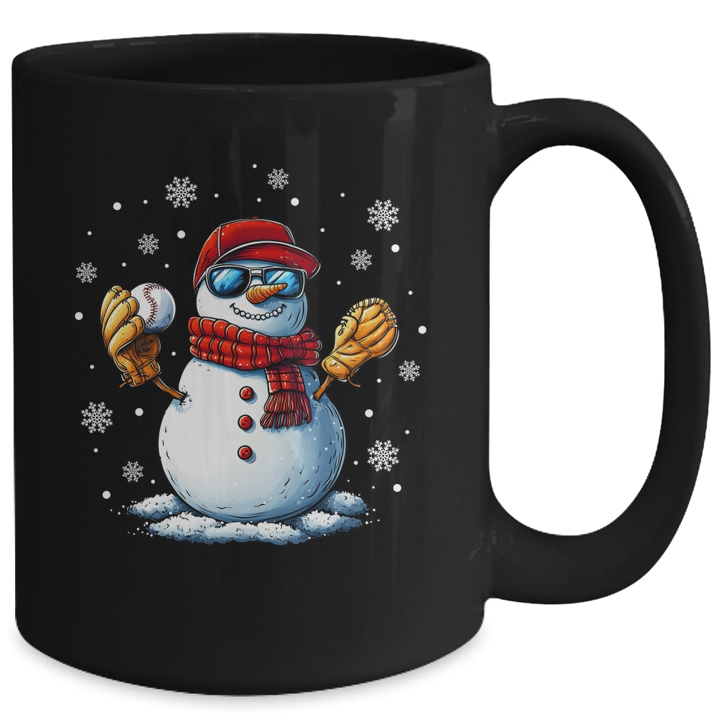 Snowman Playing Baseball As Pitcher Boys Men Christmas Mug | siriusteestore