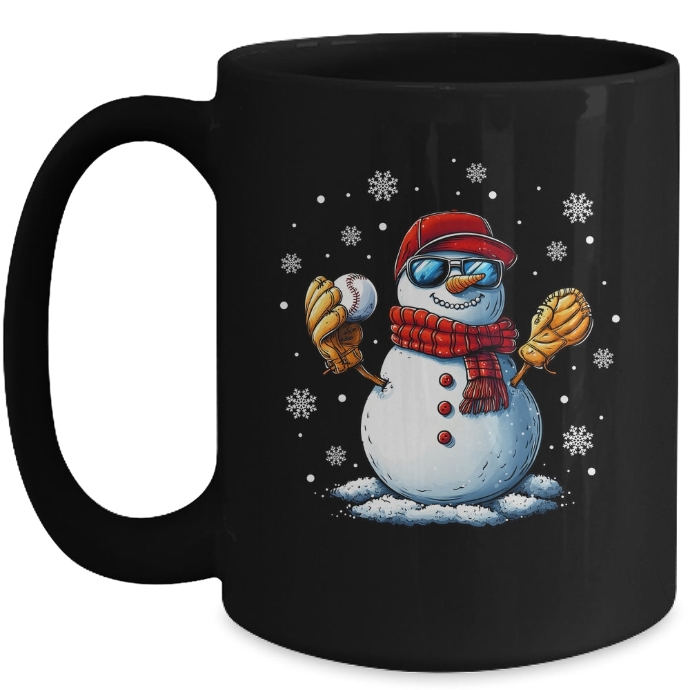 Snowman Playing Baseball As Pitcher Boys Men Christmas Mug | siriusteestore