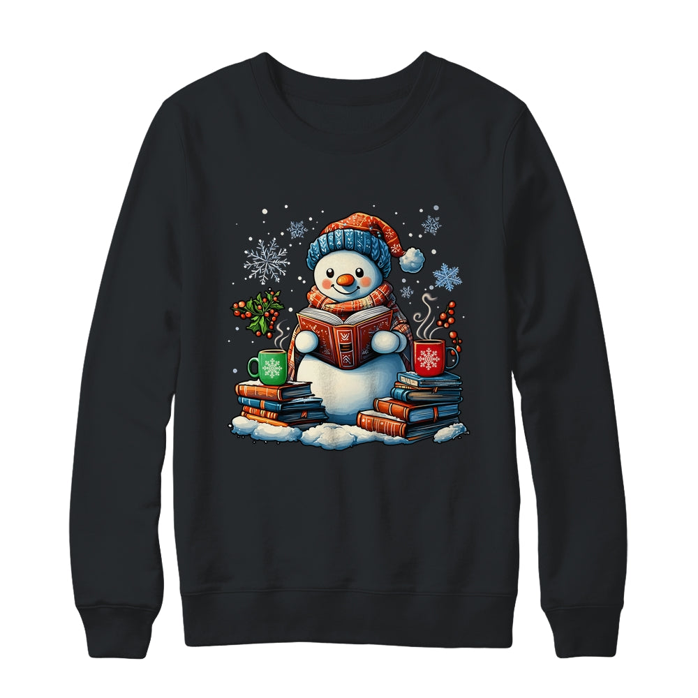 Snowman Reading Book Lovers Christmas Bookworm Librarian Shirt & Sweatshirt | siriusteestore