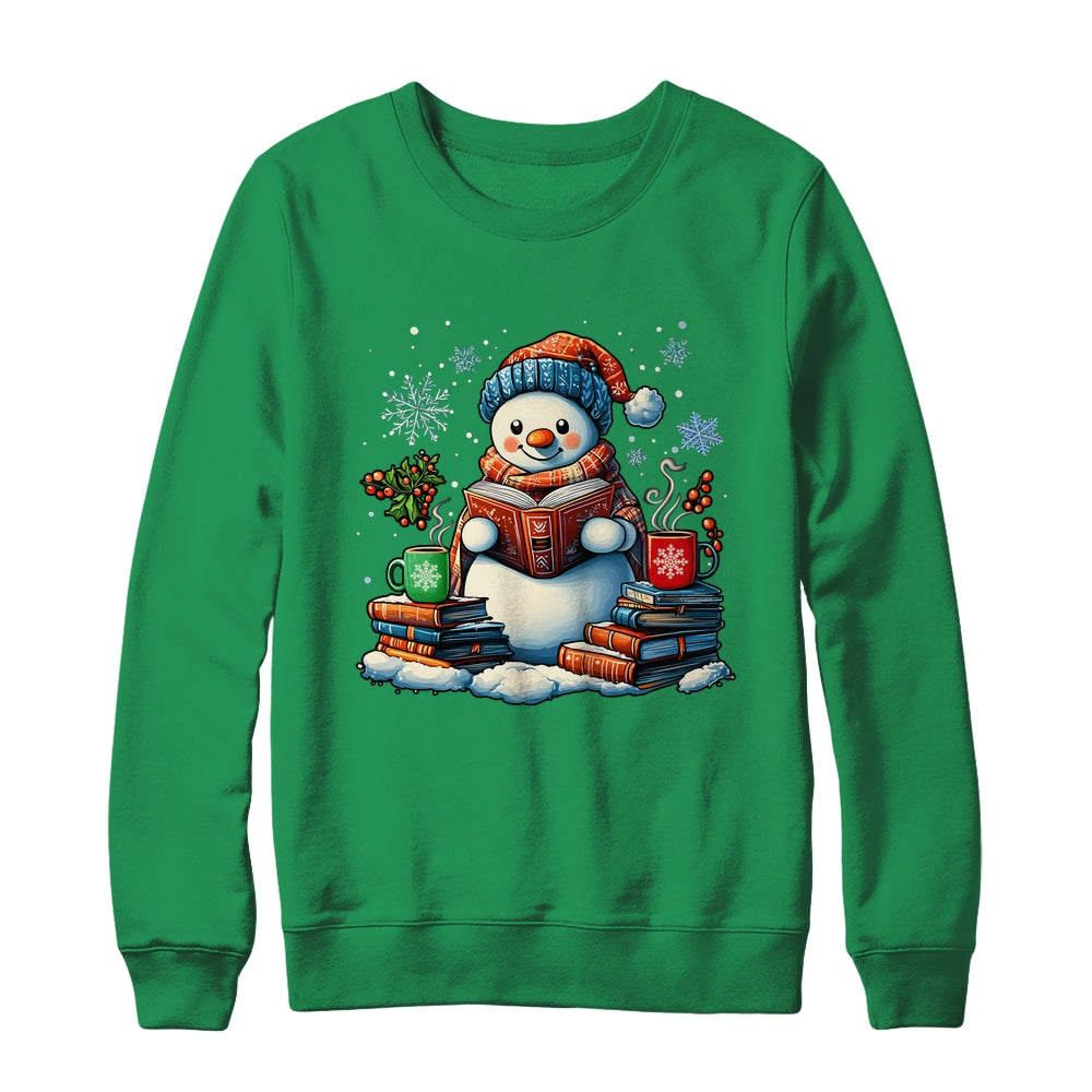 Snowman Reading Book Lovers Christmas Bookworm Librarian Shirt & Sweatshirt | siriusteestore