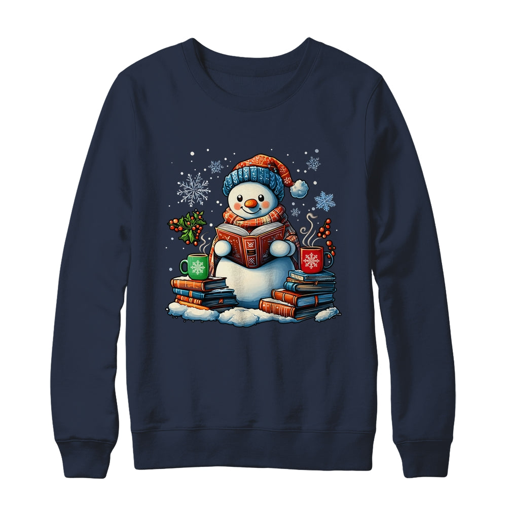 Snowman Reading Book Lovers Christmas Bookworm Librarian Shirt & Sweatshirt | siriusteestore