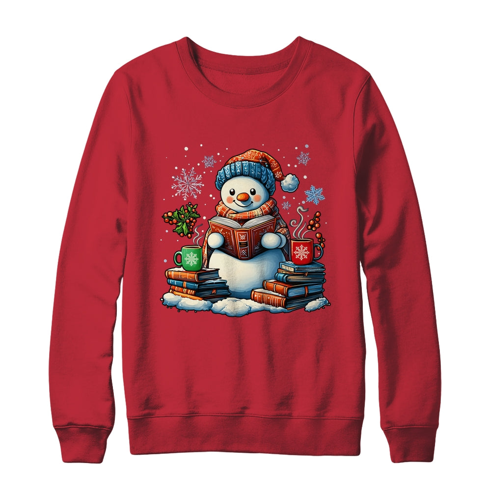 Snowman Reading Book Lovers Christmas Bookworm Librarian Shirt & Sweatshirt | siriusteestore