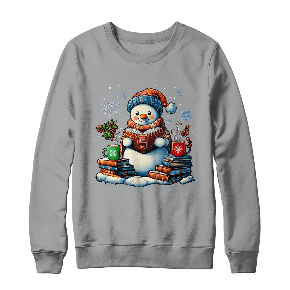 Snowman Reading Book Lovers Christmas Bookworm Librarian Shirt & Sweatshirt | siriusteestore