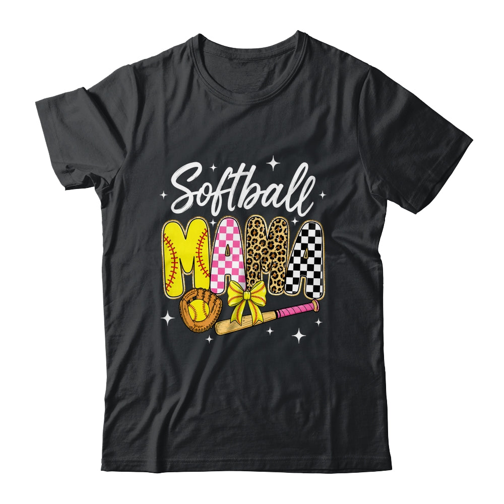 Softball Mama Leopard Coquette Bow Mom Mother Women Shirt & Tank Top | siriusteestore
