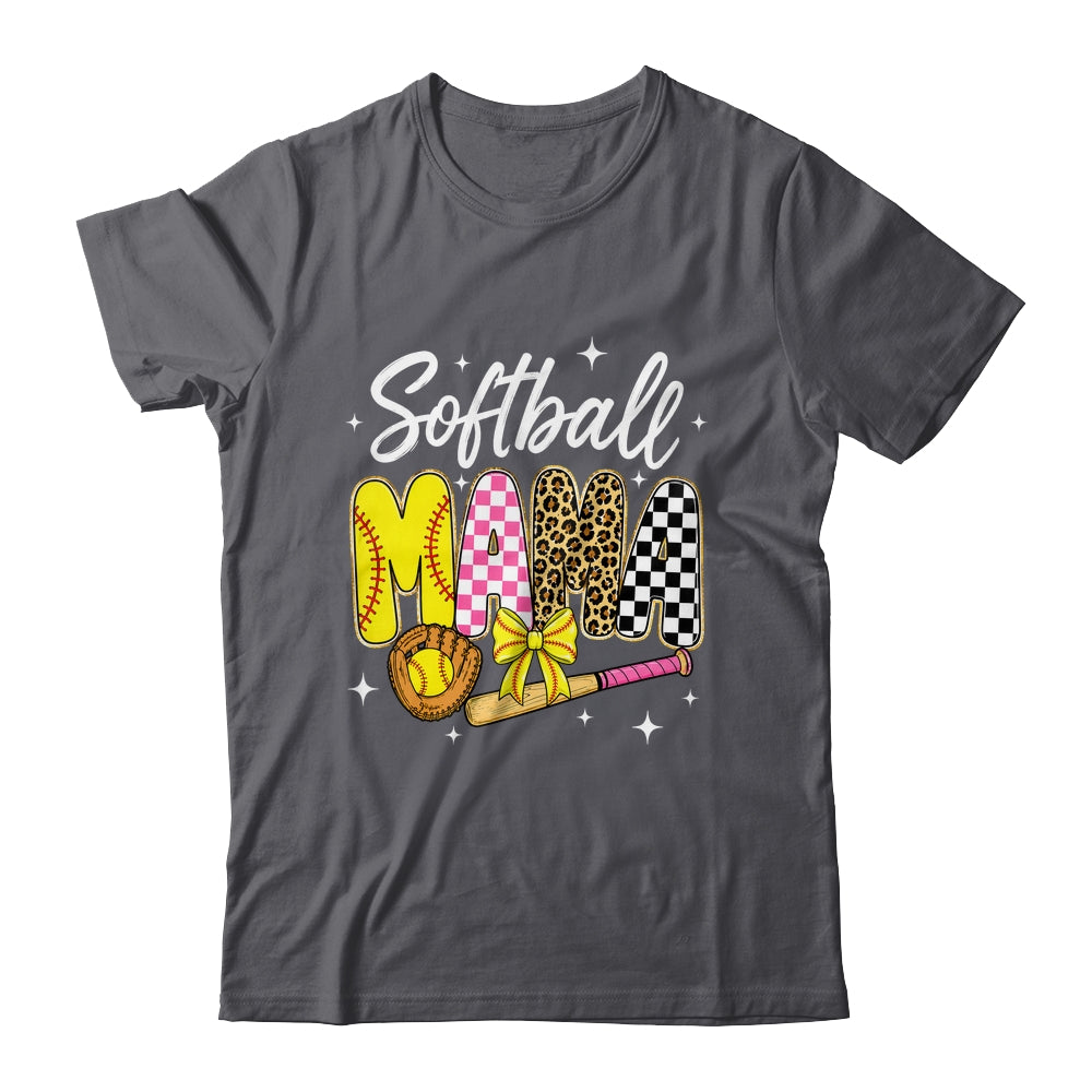 Softball Mama Leopard Coquette Bow Mom Mother Women Shirt & Tank Top | siriusteestore