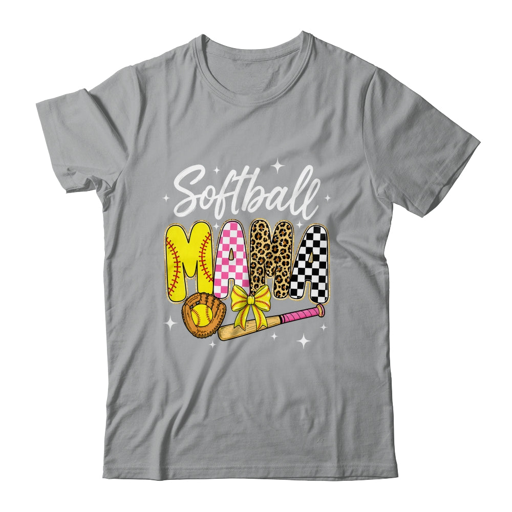 Softball Mama Leopard Coquette Bow Mom Mother Women Shirt & Tank Top | siriusteestore