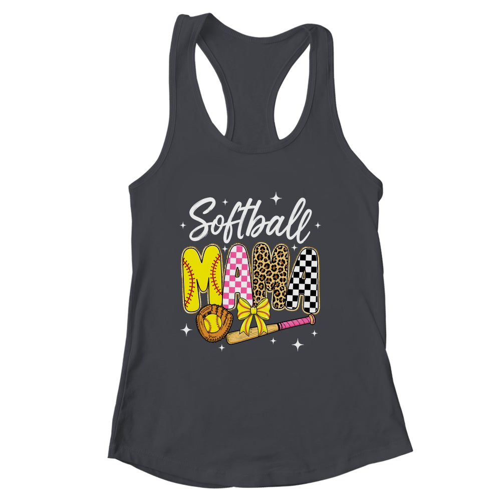 Softball Mama Leopard Coquette Bow Mom Mother Women Shirt & Tank Top | siriusteestore