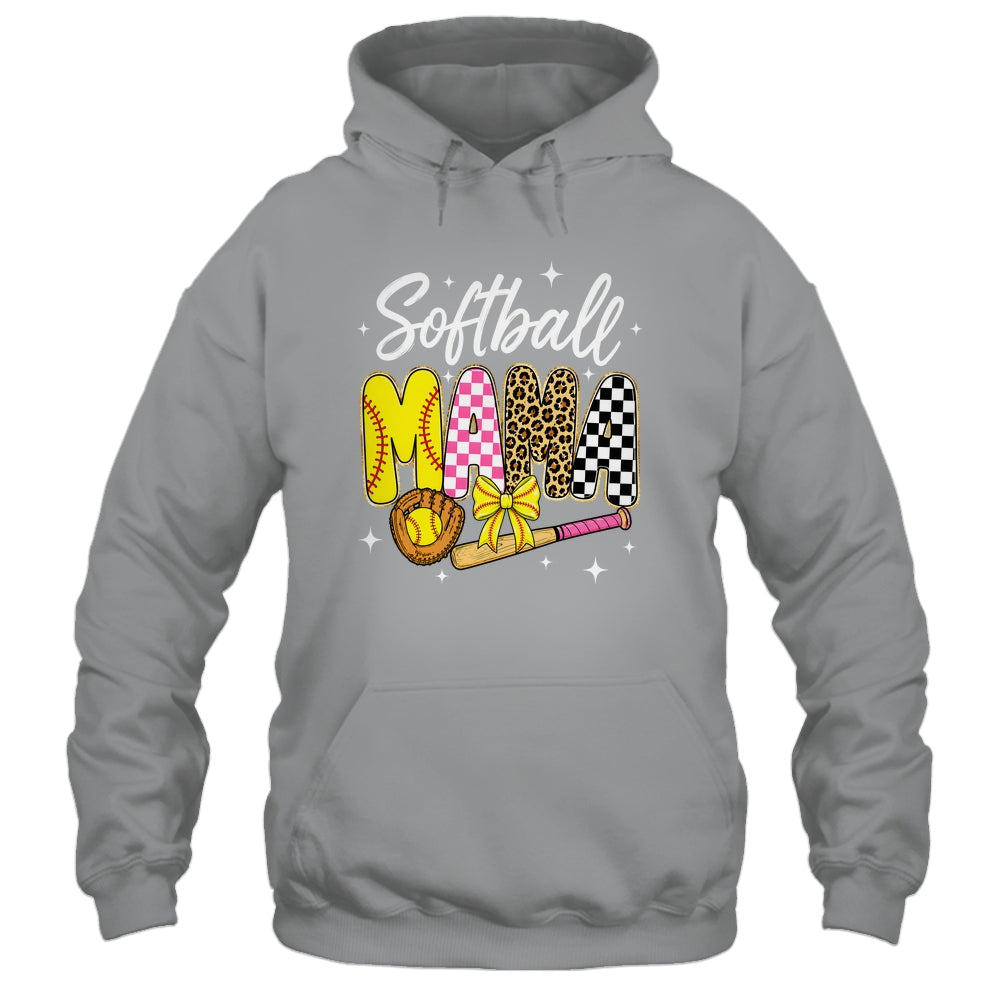 Softball Mama Leopard Coquette Bow Mom Mother Women Shirt & Tank Top | siriusteestore