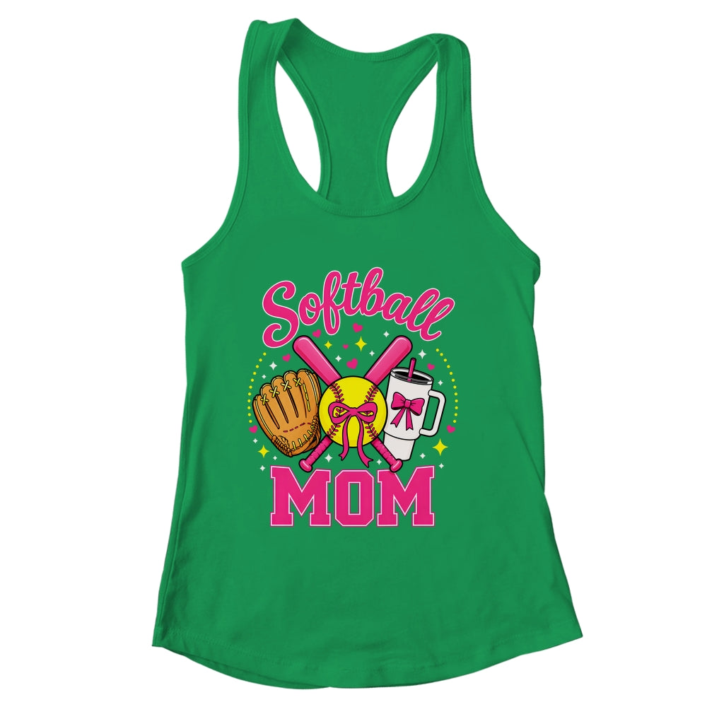 Softball Mom Player Game Day Coquette Pink Bow Shirt & Tank Top | siriusteestore