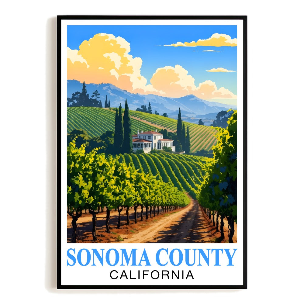 Sonoma County California Travel Poster Retro Vineyard Landscape Wall Art Print For Wine Lovers And Napa Valley Inspired Home Decor Living Room Office Bedroom Unframed | siriusteestore