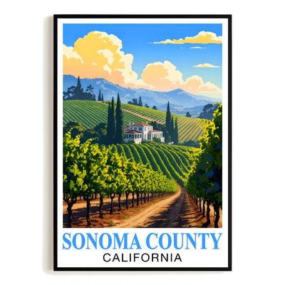 Sonoma County California Travel Poster Retro Vineyard Landscape Wall Art Print For Wine Lovers And Napa Valley Inspired Home Decor Living Room Office Bedroom Unframed | siriusteestore