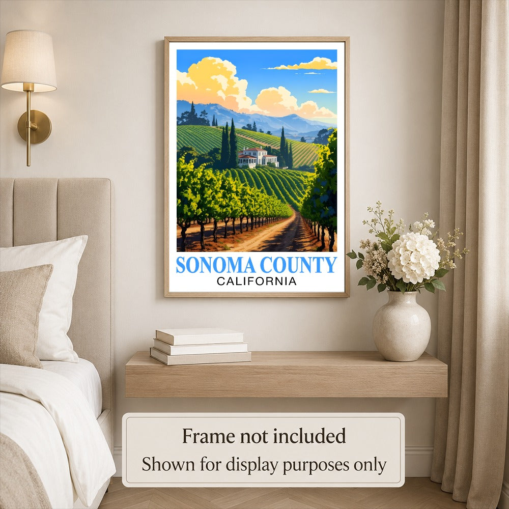 Sonoma County California Travel Poster Retro Vineyard Landscape Wall Art Print For Wine Lovers And Napa Valley Inspired Home Decor Living Room Office Bedroom Unframed | siriusteestore