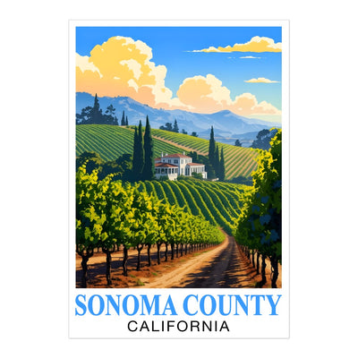 Sonoma County California Travel Poster Retro Vineyard Landscape Wall Art Print For Wine Lovers And Napa Valley Inspired Home Decor Living Room Office Bedroom Unframed | siriusteestore