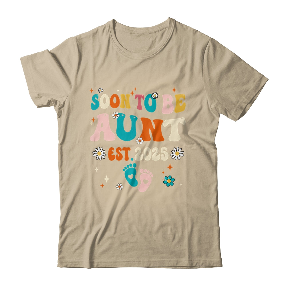 Soon To Be Aunt Est 2025 Pregnancy Announcement Groovy Shirt & Tank Top | siriusteestore