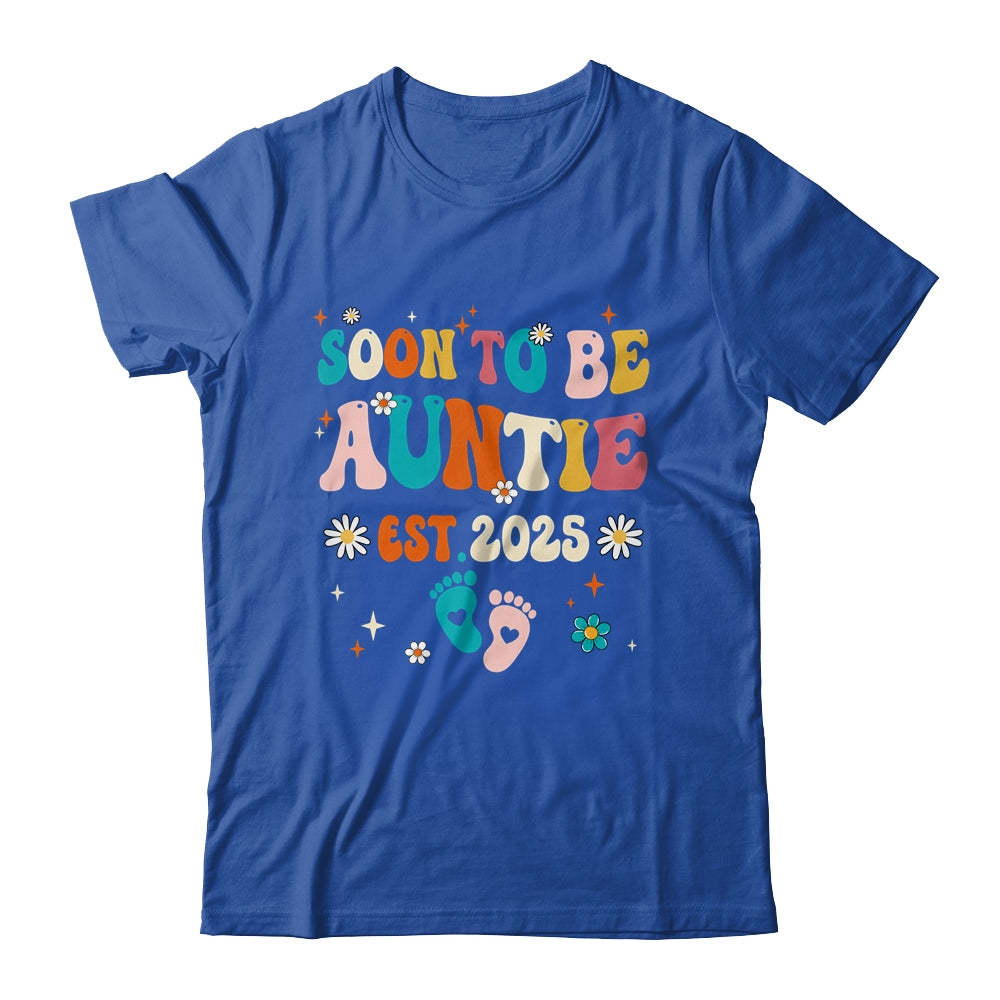 Soon To Be Auntie Est 2025 Pregnancy Announcement Groovy Shirt & Tank Top | siriusteestore