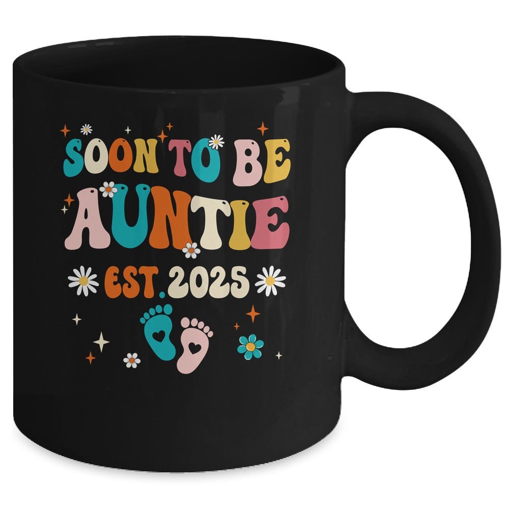 Soon To Be Auntie Est 2025 Pregnancy Announcement Groovy Mug | siriusteestore