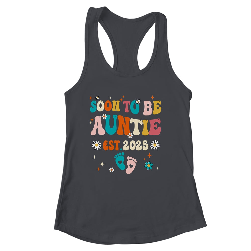 Soon To Be Auntie Est 2025 Pregnancy Announcement Groovy Shirt & Tank Top | siriusteestore