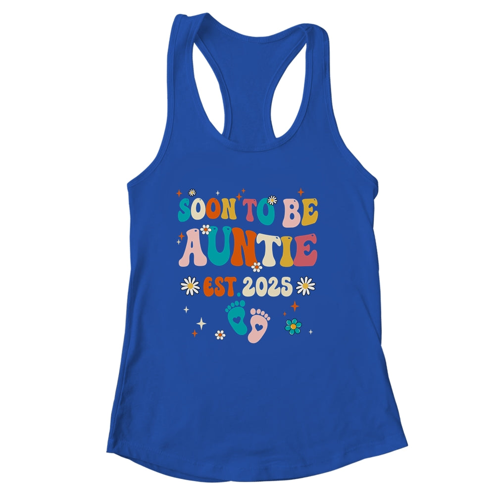 Soon To Be Auntie Est 2025 Pregnancy Announcement Groovy Shirt & Tank Top | siriusteestore
