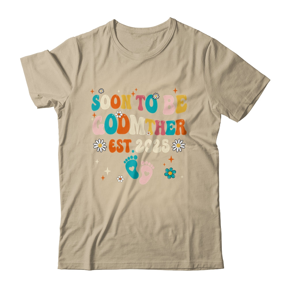 Soon To Be Godmother Est 2025 Pregnancy Announcement Groovy Shirt & Tank Top | siriusteestore