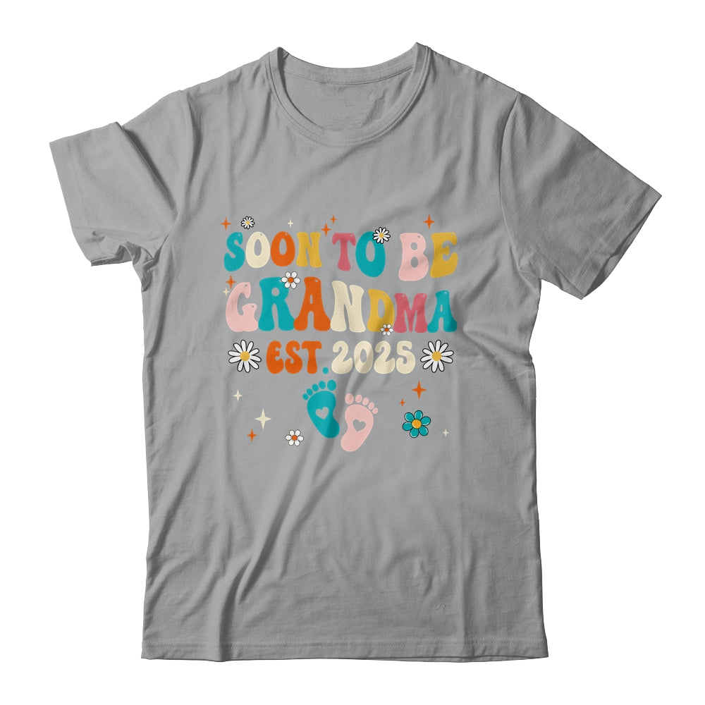 Soon To Be Grandma Est 2025 Pregnancy Announcement Groovy Shirt & Tank Top | siriusteestore