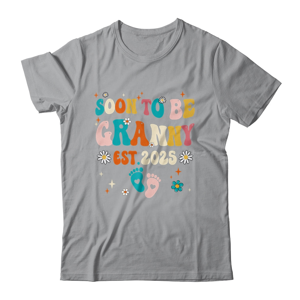 Soon To Be Granny Est 2025 Pregnancy Announcement Groovy Shirt & Tank Top | siriusteestore