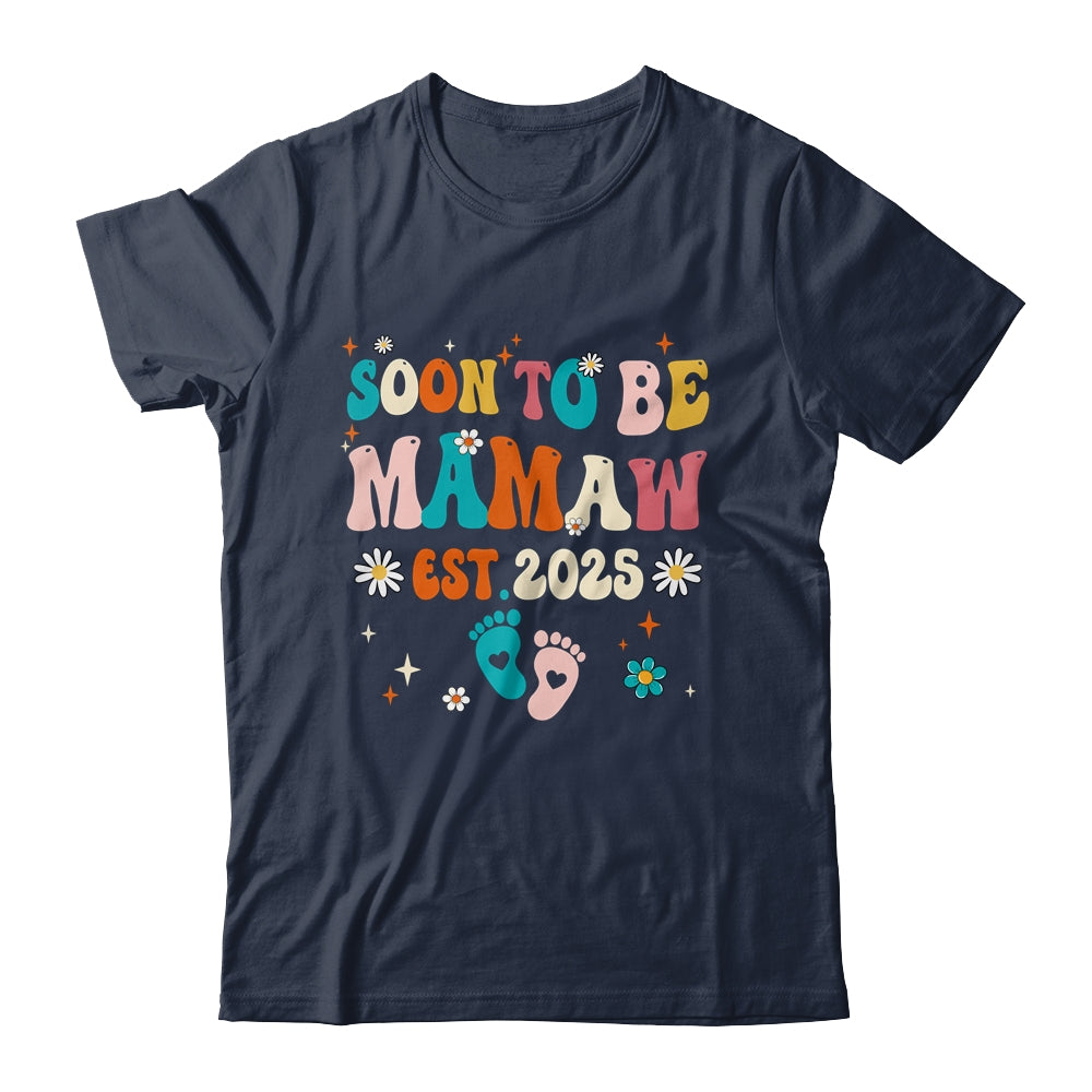Soon To Be Mamaw Est 2025 Pregnancy Announcement Groovy Shirt & Tank Top | siriusteestore