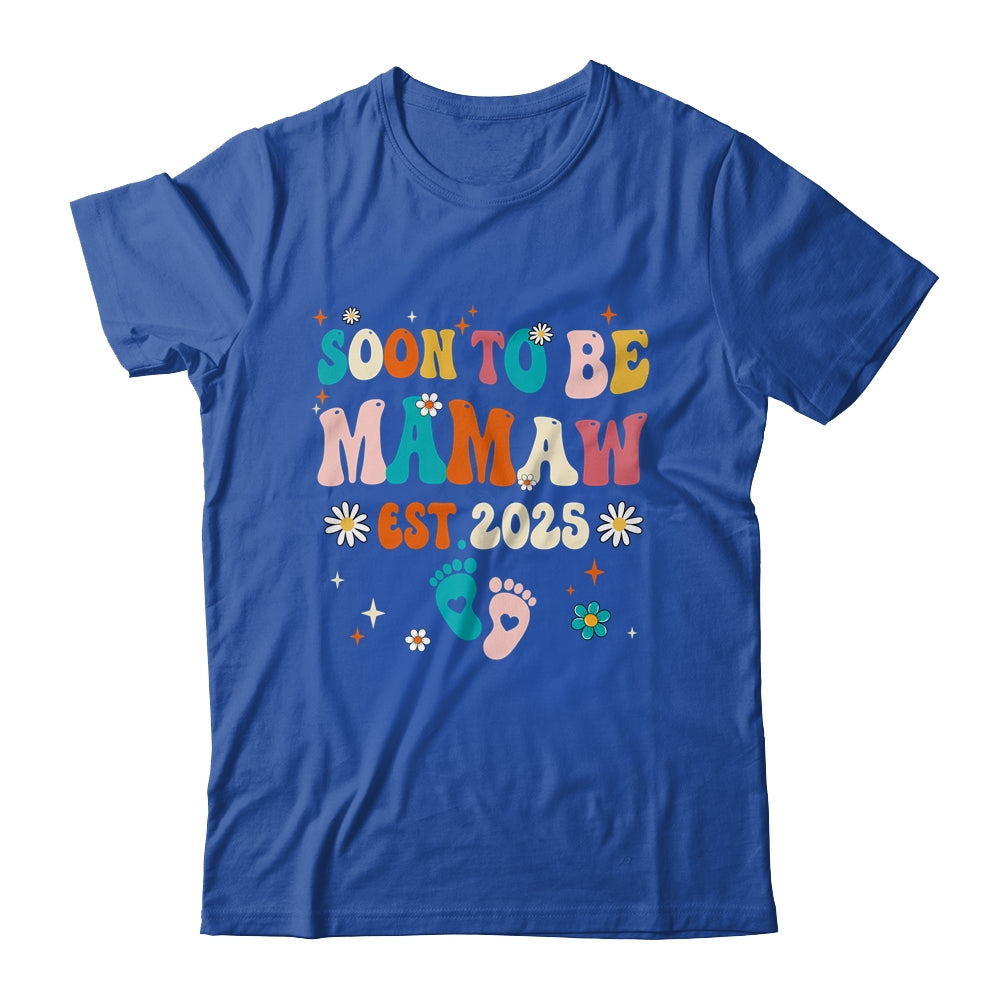 Soon To Be Mamaw Est 2025 Pregnancy Announcement Groovy Shirt & Tank Top | siriusteestore