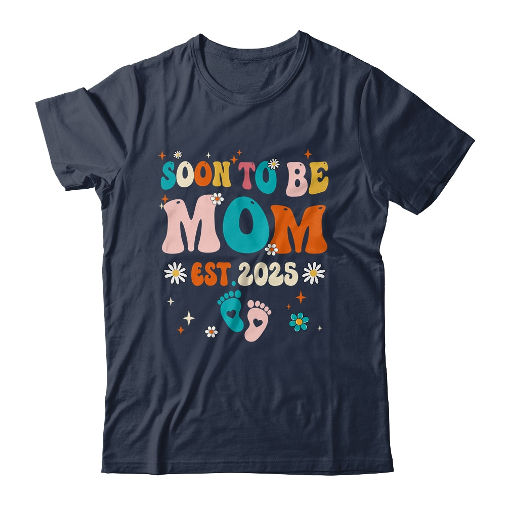 Soon To Be Mom Est 2025 Pregnancy Announcement Groovy Shirt & Tank Top | siriusteestore