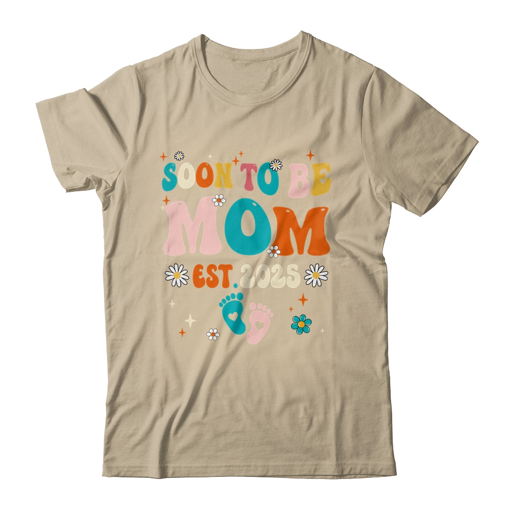 Soon To Be Mom Est 2025 Pregnancy Announcement Groovy Shirt & Tank Top | siriusteestore