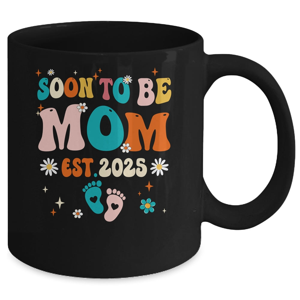 Soon To Be Mom Est 2025 Pregnancy Announcement Groovy Mug | siriusteestore