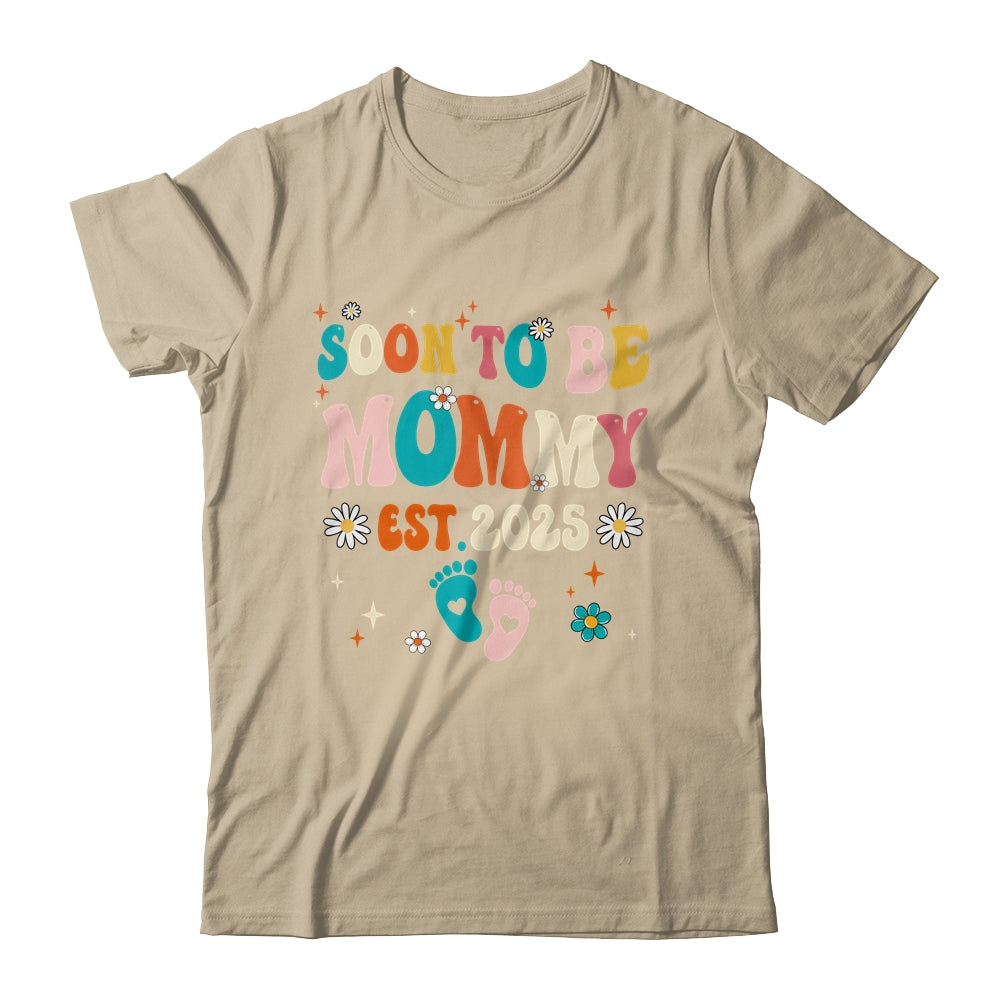 Soon To Be Mommy Est 2025 Pregnancy Announcement Groovy Shirt & Tank Top | siriusteestore