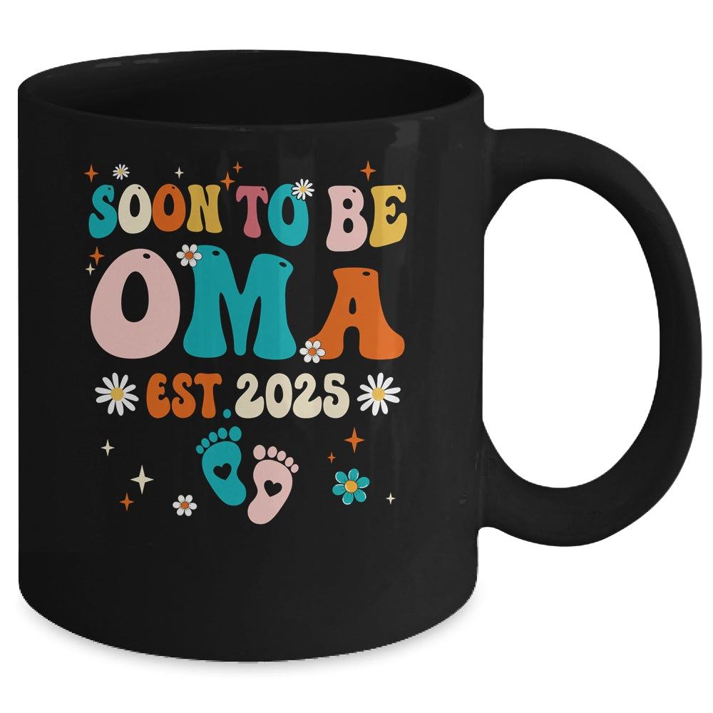Soon To Be Oma Est 2025 Pregnancy Announcement Groovy Mug | siriusteestore