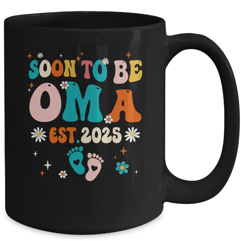 Soon To Be Oma Est 2025 Pregnancy Announcement Groovy Mug | siriusteestore