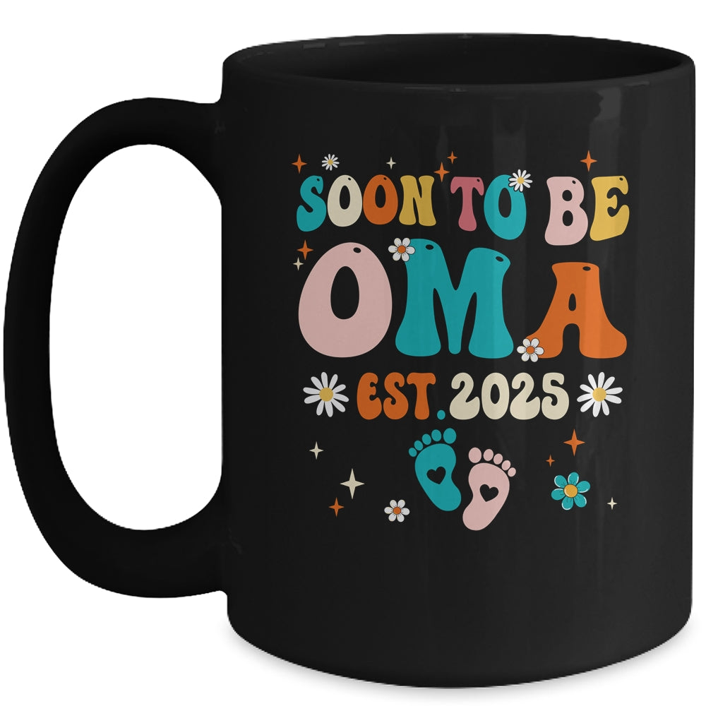 Soon To Be Oma Est 2025 Pregnancy Announcement Groovy Mug | siriusteestore
