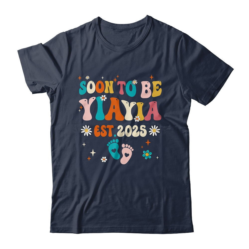 Soon To Be Yiayia Est 2025 Pregnancy Announcement Groovy Shirt & Tank Top | siriusteestore