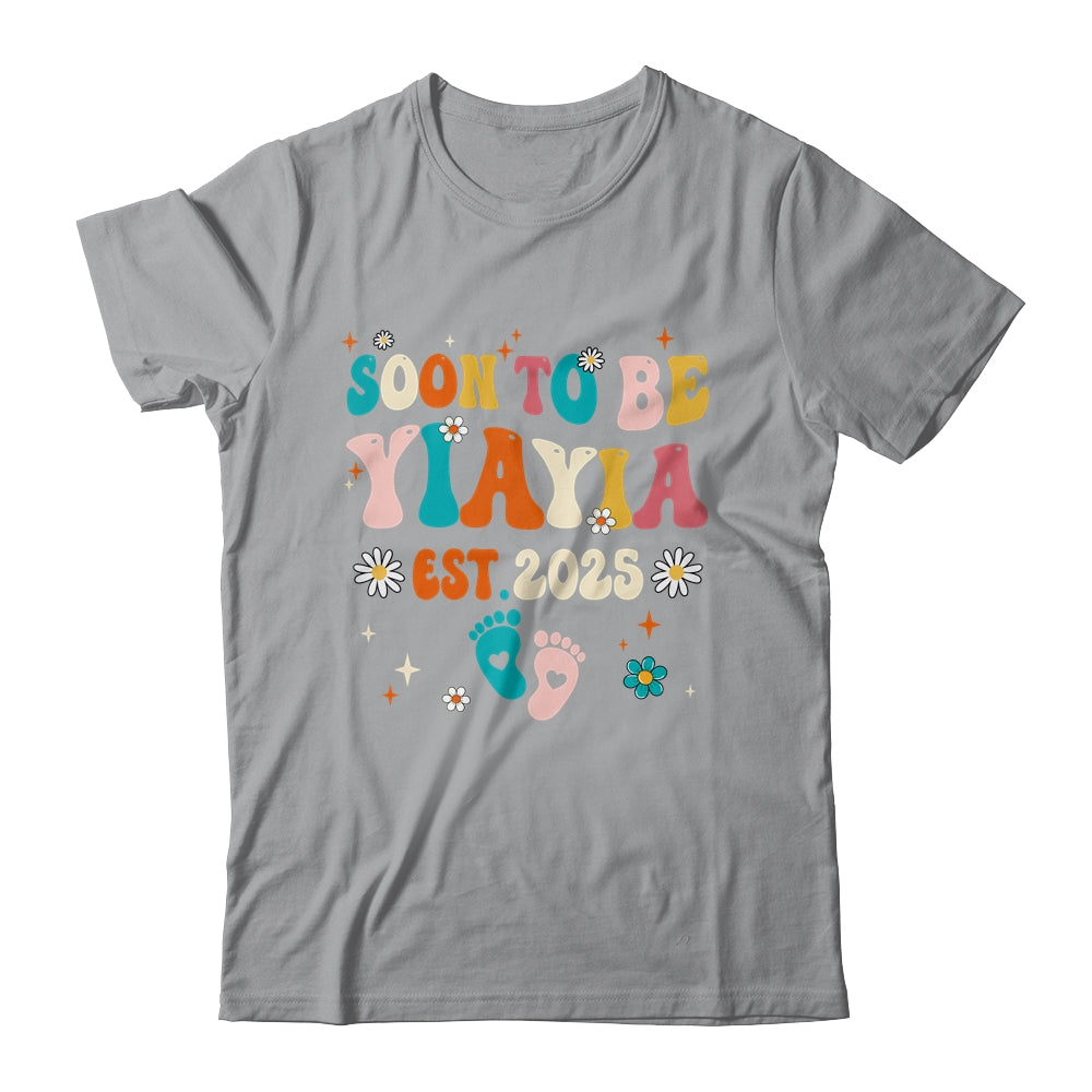 Soon To Be Yiayia Est 2025 Pregnancy Announcement Groovy Shirt & Tank Top | siriusteestore