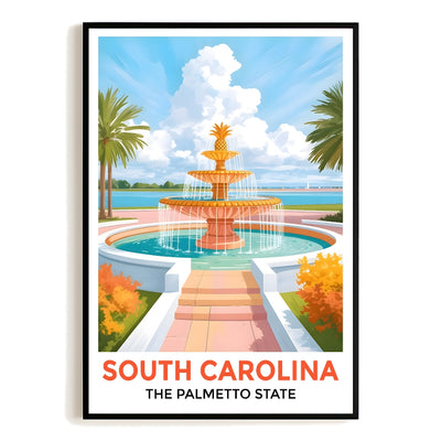 South Carolina Print Travel Poster Fountain Palmetto State Souvenir Wall Art Landscape Painting Picture Ideal For Home Living Room Office Bedroom Decor Unframed | siriusteestore