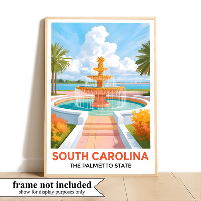 South Carolina Print Travel Poster Fountain Palmetto State Souvenir Wall Art Landscape Painting Picture Ideal For Home Living Room Office Bedroom Decor Unframed | siriusteestore