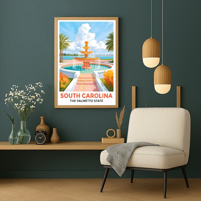 South Carolina Print Travel Poster Fountain Palmetto State Souvenir Wall Art Landscape Painting Picture Ideal For Home Living Room Office Bedroom Decor Unframed | siriusteestore