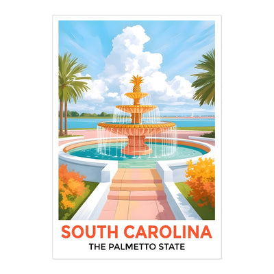 South Carolina Print Travel Poster Fountain Palmetto State Souvenir Wall Art Landscape Painting Picture Ideal For Home Living Room Office Bedroom Decor Unframed | siriusteestore
